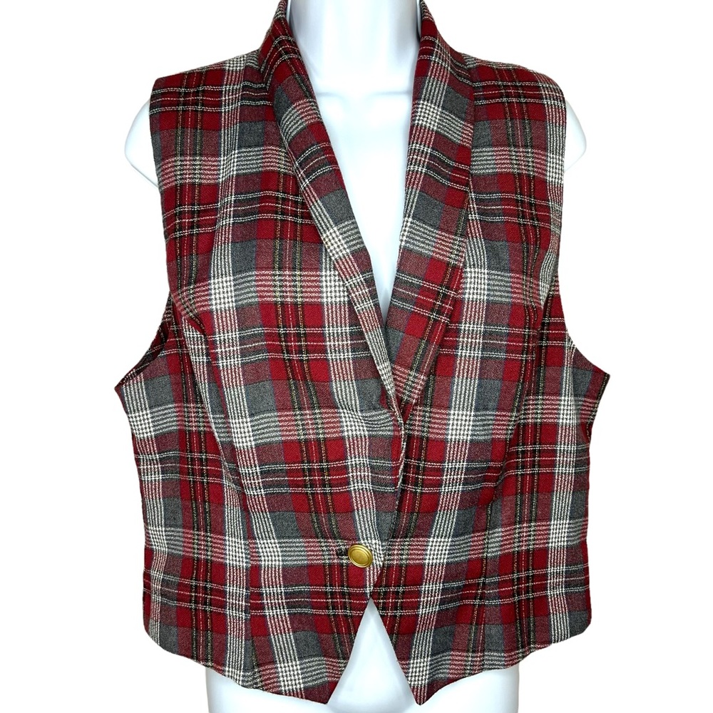 Vintage 90s Plaid Red and Gray Women's Vest